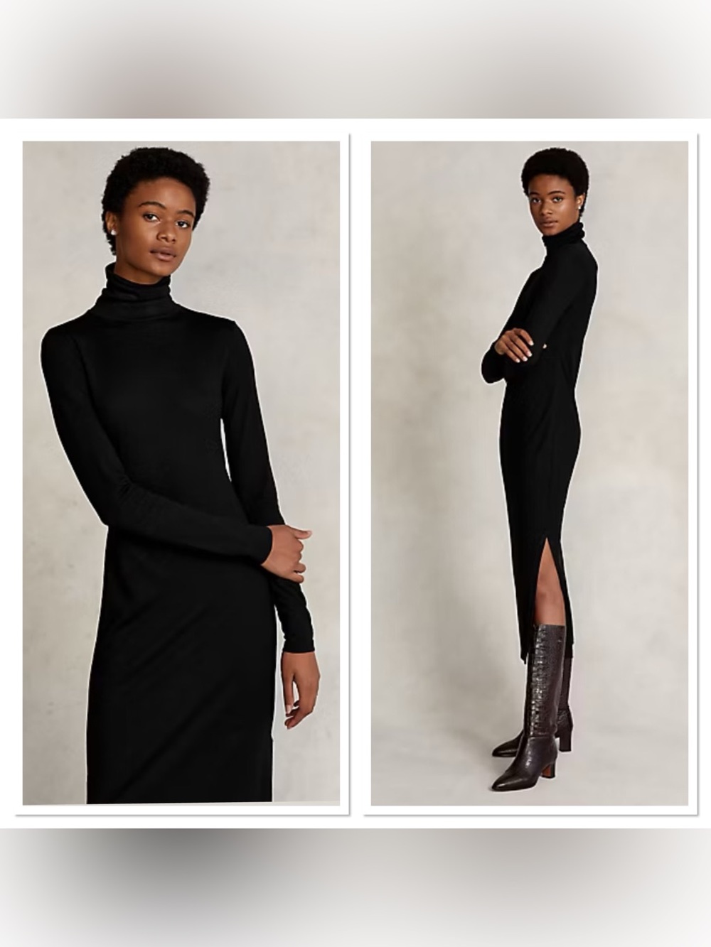 Polo Ralph Lauren Jersey Turtleneck Maxi Dress Sz M Black Wool Viscose